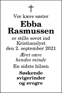 Dødsannoncen for Ebba
Rasmussen - Thisted