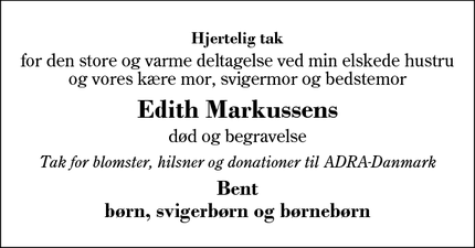 Taksigelsen for Edith Markussens - Kølkær, Herning