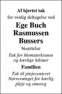 Taksigelsen for Ege Buch Rasmussen
Busser - Gislev