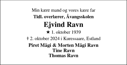 Dødsannoncen for Ejvind Ravn - Hillerød