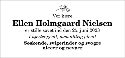 Dødsannoncen for Ellen Holmgaard Nielsen - Thisted