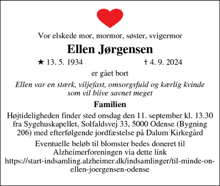 Dødsannoncen for Ellen Jørgensen - Odense