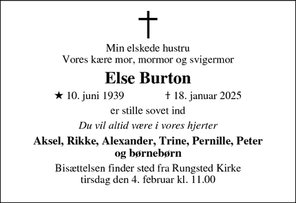 Dødsannoncen for Else Burton - Hørsholm