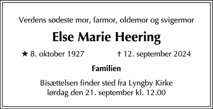 Dødsannoncen for Else Marie Heering - Tikøb