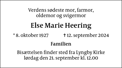 Dødsannoncen for Else Marie Heering - Tikøb