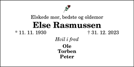 Dødsannoncen for Else Rasmussen - Skagen