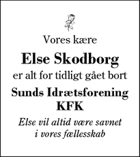 Dødsannoncen for Else Skodborg - Sunds