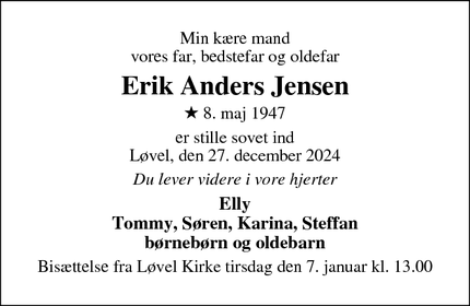 Dødsannoncen for Erik Anders Jensen - Tjele