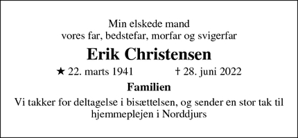 Dødsannoncen for Erik Christensen - Fjellerup