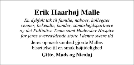 Taksigelsen for Erik Haarhøj Malle - Haderslev