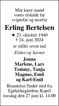 Dødsannoncen for Erling Bertelsen - Holstebro