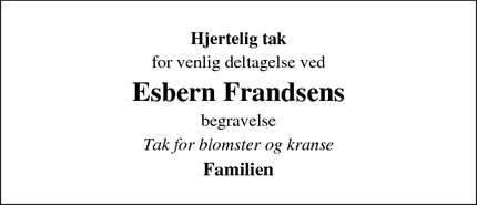 Dødsannoncen for Esbern Frandsens - Horsens