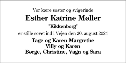 Dødsannoncen for Esther Katrine Møller - Vejen