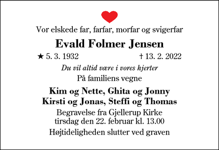 Dødsannoncen for Evald Folmer Jensen - Herning