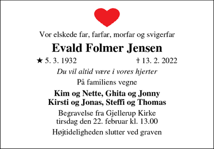 Dødsannoncen for Evald Folmer Jensen - Herning