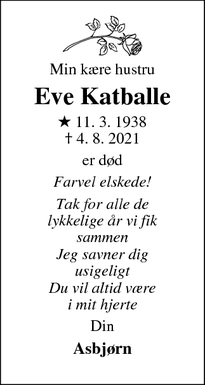 Dødsannoncen for Eve Katballe - Middelfart