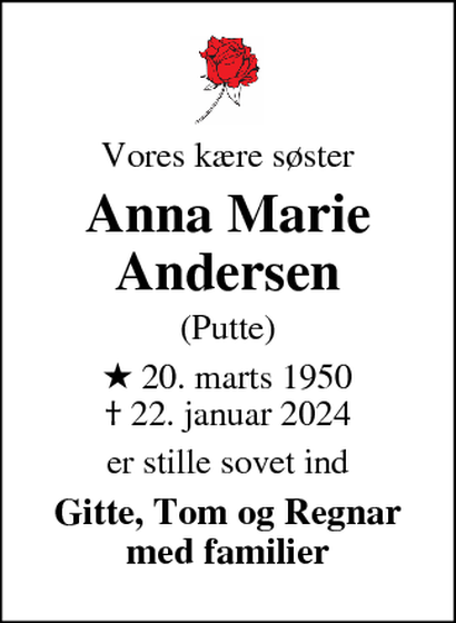 Dødsannonce – Anna Marie Andersen - Ringkøbing | Dødsannoncer.dk