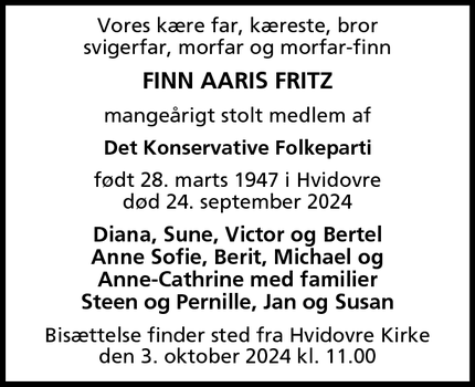 Dødsannoncen for Finn Aaris Fritz - Gadstrup