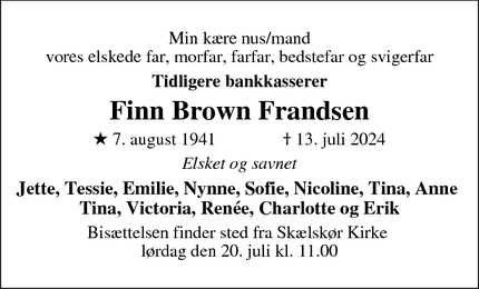 Dødsannoncen for Finn Brown Frandsen - Bagsværd