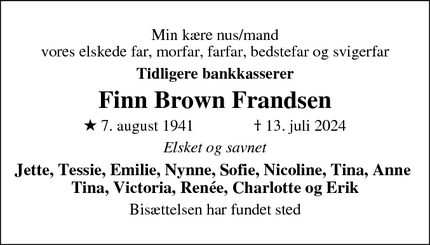 Dødsannoncen for Finn Brown Frandsen - Bagsværd