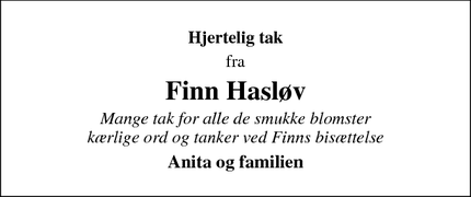 Taksigelsen for Finn Hasløv - Allerød