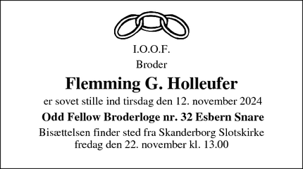 Dødsannoncen for Flemming G. Holleufer - Skanderborg