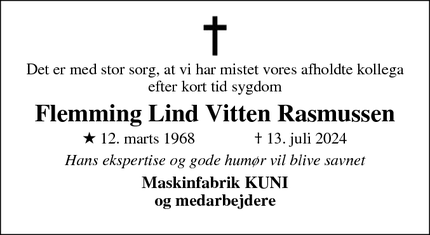 Dødsannoncen for Flemming Lind Vitten Rasmussen - Silkeborg