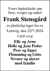 Dødsannoncen for Frank Stensgård - Lemvig