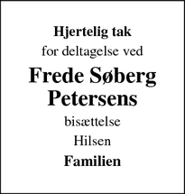 Taksigelsen for Frede Søberg
Petersens - Gilleleje