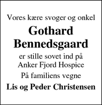 Dødsannoncen for Gothard
Bennedsgaard - Ulfborg