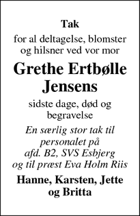 Taksigelsen for Grethe Ertbølle
Jensen - Holsted