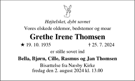 Dødsannoncen for Grethe Irene Thomsen - Odense N