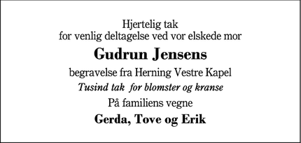 Taksigelsen for Gudrun Jensens - Herning