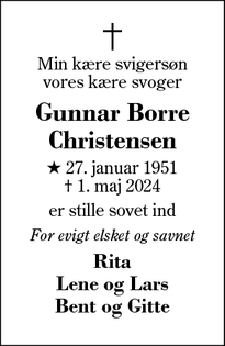 Dødsannoncen for Gunnar Borre
Christensen - Aulum
