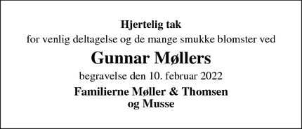 Dødsannoncen for Gunnar Møllers - Kolding