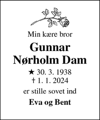 Dødsannoncen for Gunnar
Nørholm Dam - Esbjerg