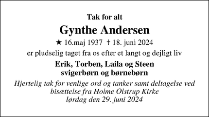 Taksigelsen for Gynthe Andersen - Næstved