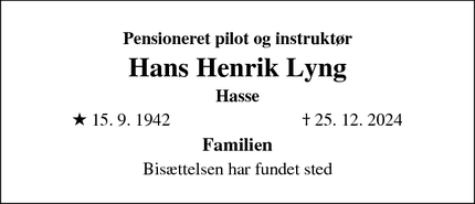 Dødsannoncen for Hans Henrik Lyng - Hørsholm