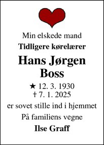 Dødsannoncen for Hans Jørgen
Boss - Taastrup