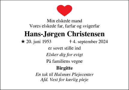 Dødsannoncen for Hans-Jørgen Christensen - Hundested