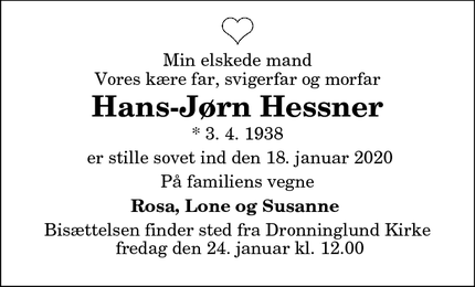 Dødsannoncen for Hans-Jørn Hessner - Dronninglund