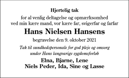 Taksigelsen for Hans Nielsen Hansens - Ribe