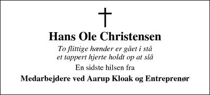 Dødsannoncen for Hans Ole Christensen - Snedsted