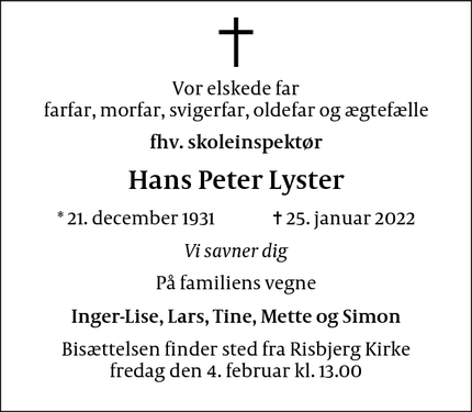 Dødsannoncen for Hans Peter Lyster - Hvidovre