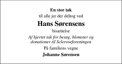 Taksigelsen for Hans Sørensen - Brædstrup