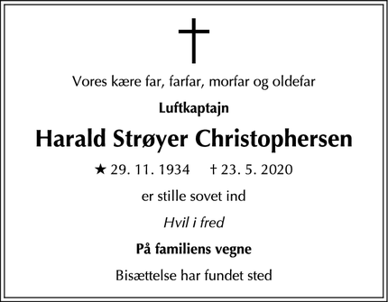 Dødsannoncen for Harald Strøyer Christophersen  - Værløse 