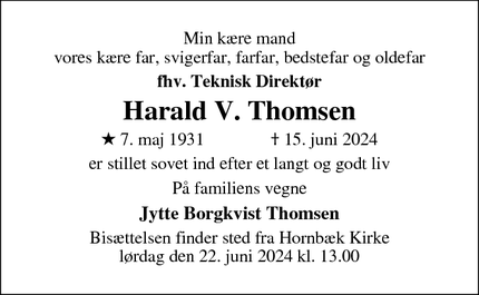 Dødsannoncen for Harald V. Thomsen - Randers 