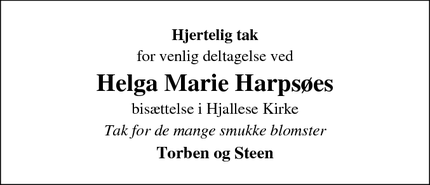 Taksigelsen for Helga Marie Harpsøe - Odense