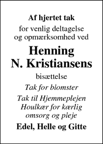 Taksigelsen for Henning
N. Kristiansen - Viborg