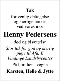 Taksigelsen for Henny Pedersen - Nyborg